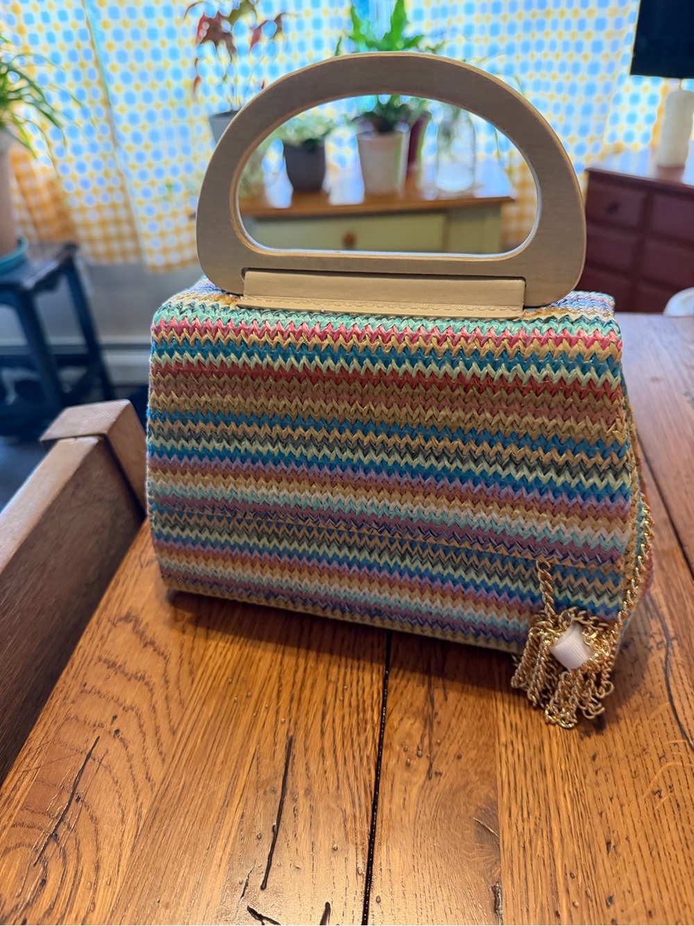 Savannah Multicolor Knit Top-Handle Crossbody with Gold Chain